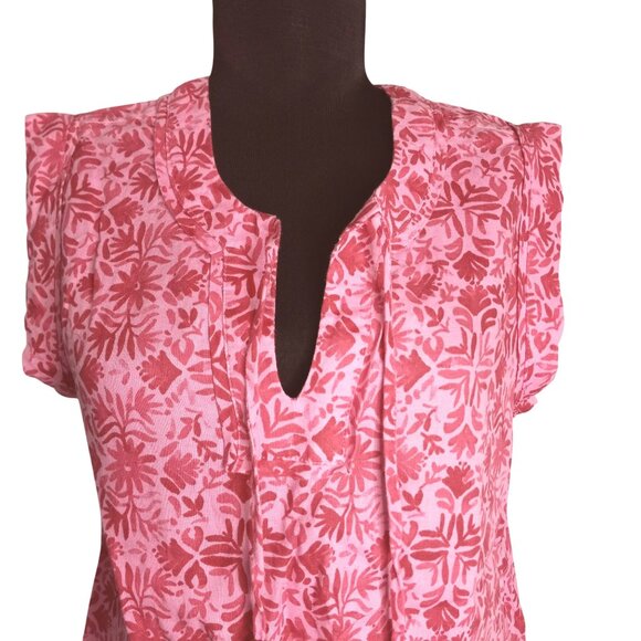 Vineyard Vines Size S Blouse Tunic Linen Tile Otami Tassel Pink Floral Hi Low - Picture 3 of 10